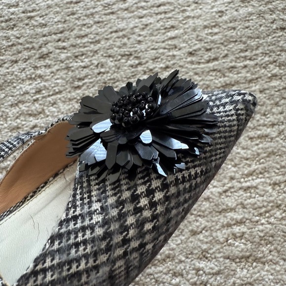 J. Crew SADIE AUDREY CRISS-CROSS PLAID Women Black HOUNDSTOOTH Pointed 9 FLOWER - Picture 8 of 10